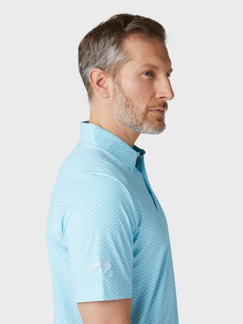 Men's All Over Tradmark Print Polo In Scuba Blue