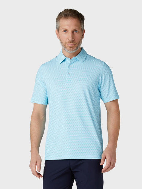 Men's All Over Tradmark Print Polo In Scuba Blue