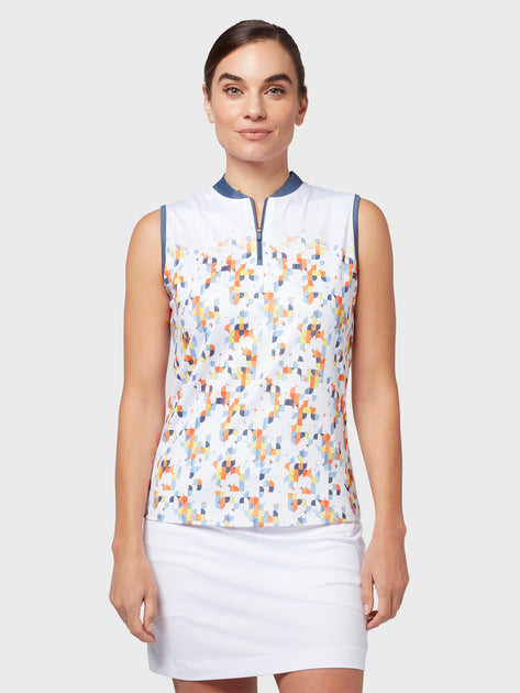 Engineered Fading Shift Geo Printed Women's Top In Brilliant White