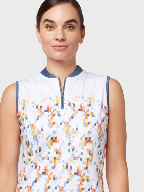 Engineered Fading Shift Geo Printed Women's Top In Brilliant White