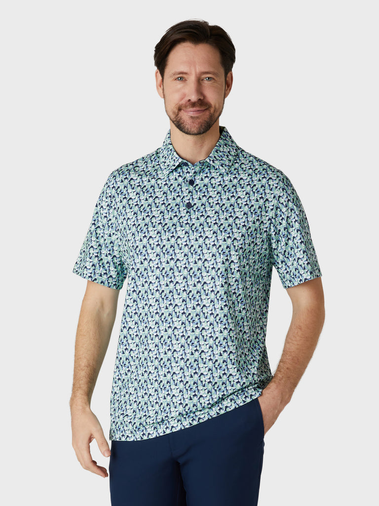 Short Sleeve All Over Abstract Golf Ball Print Polo Shirt In