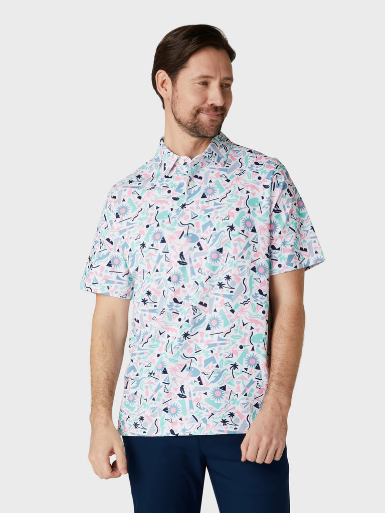 Short Sleeve Florida Abstract Novelty Print Polo Shirt In Bright
